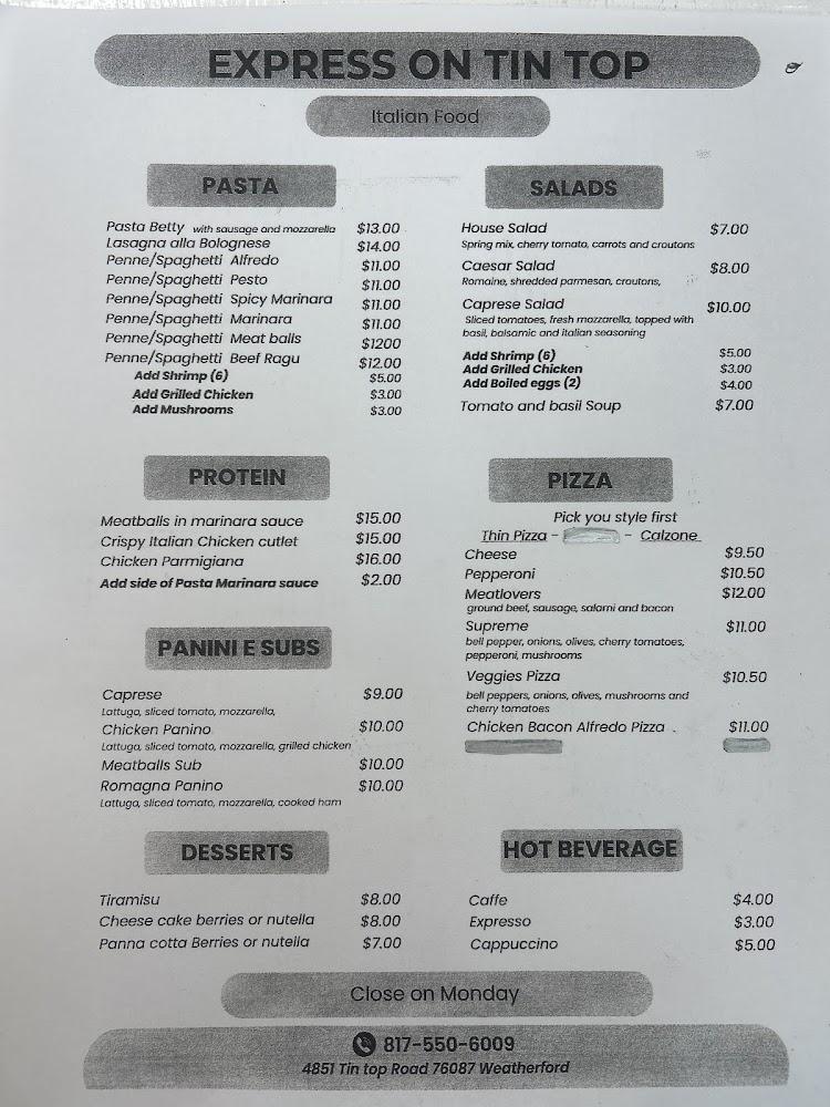 Express on Tin Top Menu image 1